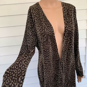 Chicos Travelers Black Gold Sheer Open Blouse 1